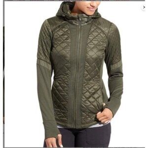 Athleta Womens  Rock Springs Jacket Olive Green Quilted Hooded Reflective size X